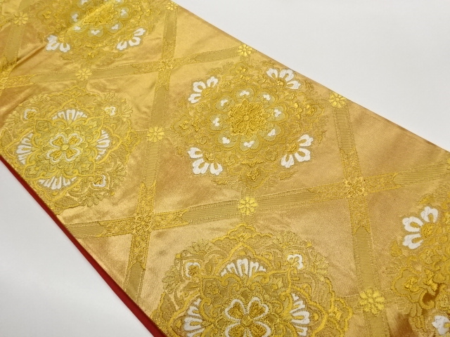 本家加納製　格天井に華文模様織出し袋帯